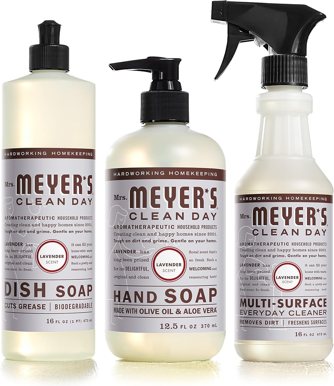 Mrs Meyers Clean Day Kitchen Basics Set Multi Surface Hand Dish Soap Lavender Scent 3 in 1 Pack for a sparkling clean home